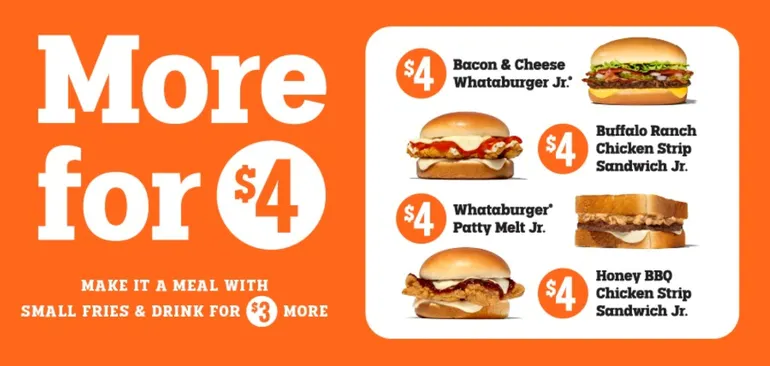 Whataburger 推出 4 美元超值菜单&ldquo;More for $4&rdquo;